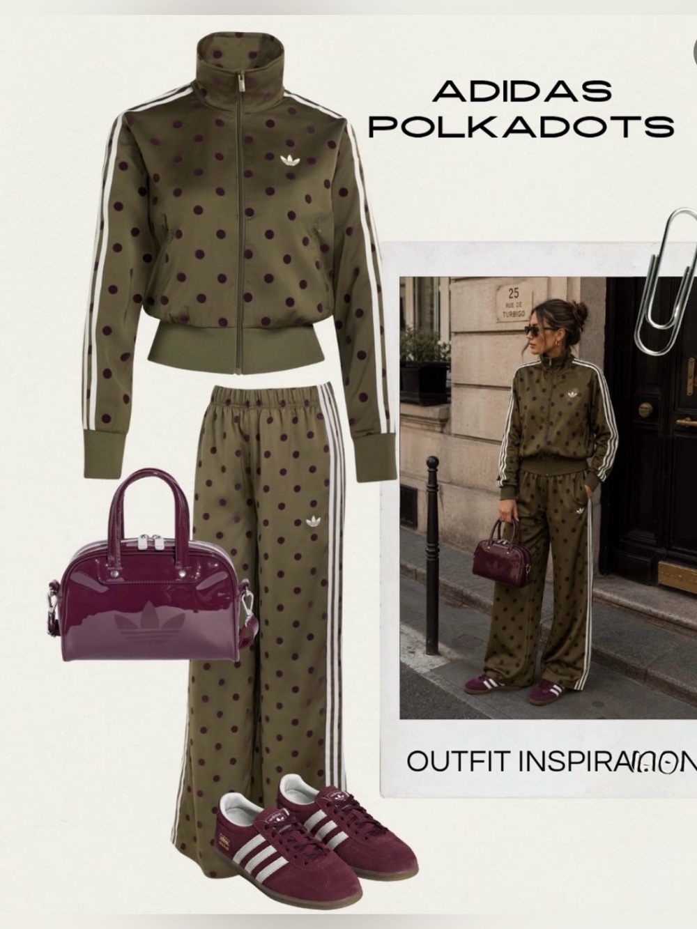 *NEW ARRIVAL* ADIDAS Originals SATIN POLKA DOTS TRACK SET in Olive Strata